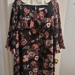 Floral Black and Red Dress